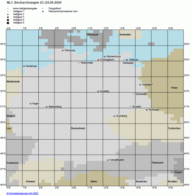 Abb. 2: NLC-Beobachtungen in der Nacht 23./24.06.2020