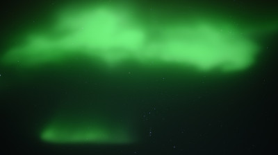 21:19 UTC - Blick Richtung S - visuell als sehr helle weiße pulsierende Flächen über und neben ORION